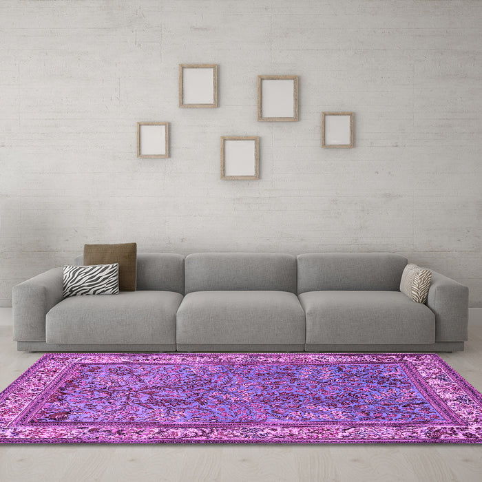 Machine Washable Animal Purple Traditional Area Rugs in a Living Room, wshtr2198pur