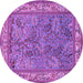 Round Machine Washable Animal Purple Traditional Area Rugs, wshtr2198pur
