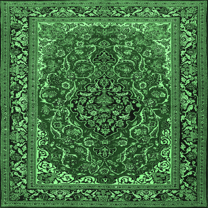 Square Machine Washable Medallion Emerald Green Traditional Area Rugs, wshtr2199emgrn