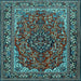 Square Machine Washable Medallion Light Blue Traditional Rug, wshtr2199lblu