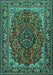 Machine Washable Medallion Turquoise Traditional Area Rugs, wshtr2199turq