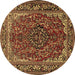 Round Machine Washable Medallion Brown Traditional Rug, wshtr2199brn