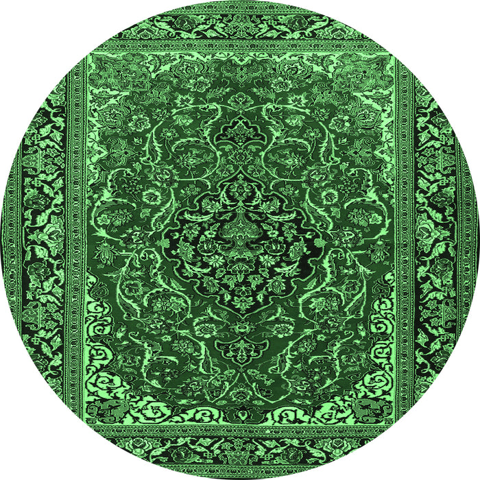 Round Machine Washable Medallion Emerald Green Traditional Area Rugs, wshtr2199emgrn