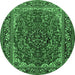 Round Machine Washable Medallion Emerald Green Traditional Area Rugs, wshtr2199emgrn