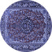 Round Machine Washable Medallion Blue Traditional Rug, wshtr2199blu