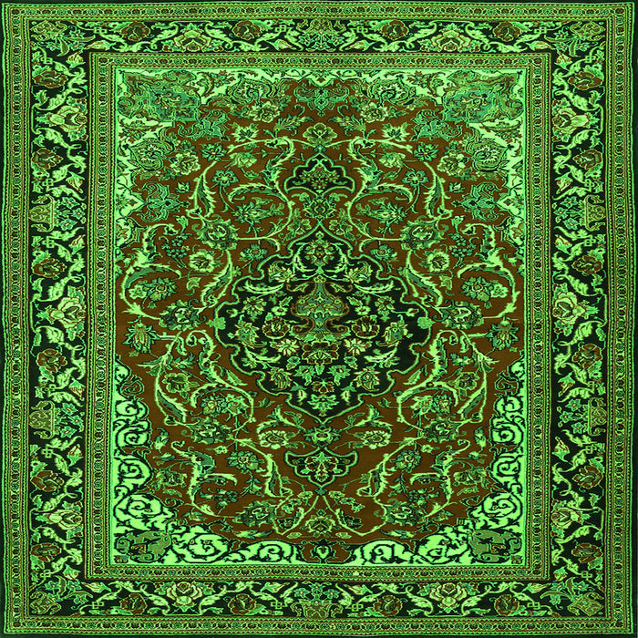 Round Machine Washable Medallion Green Traditional Area Rugs, wshtr2199grn