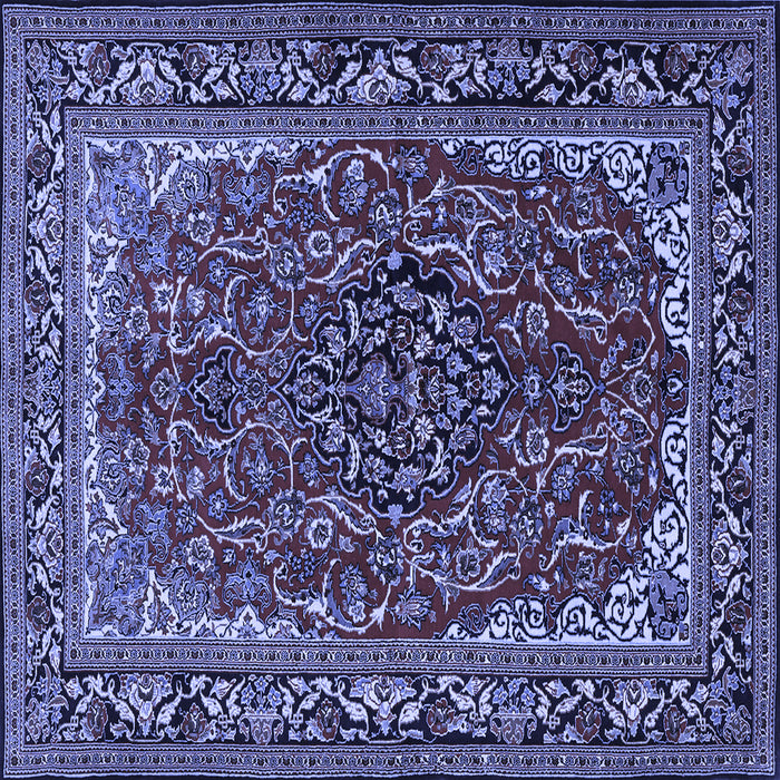Square Machine Washable Medallion Blue Traditional Rug, wshtr2199blu