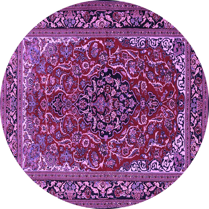 Round Machine Washable Medallion Purple Traditional Area Rugs, wshtr2199pur