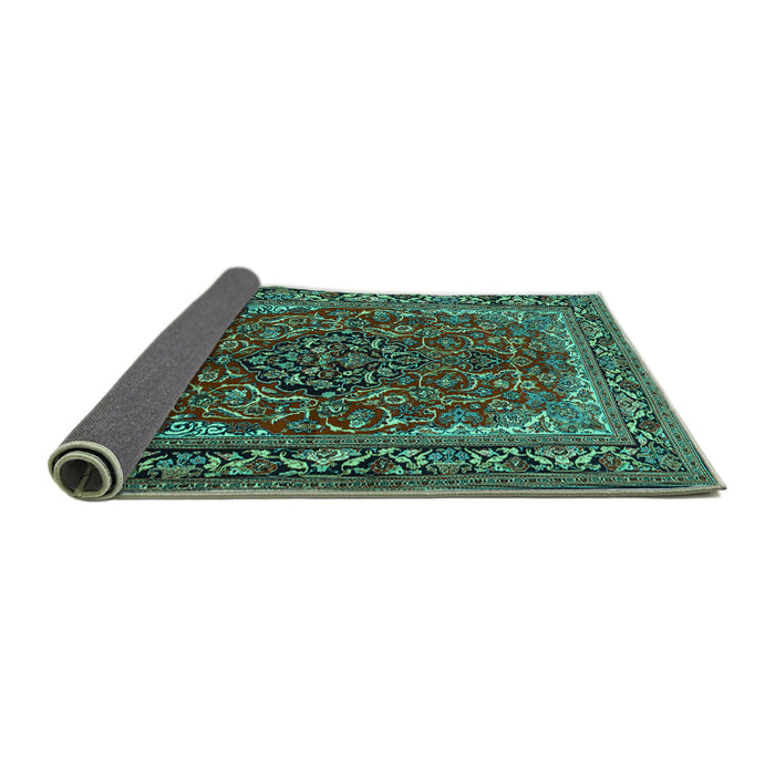 Sideview of Medallion Turquoise Traditional Rug, tr2199turq