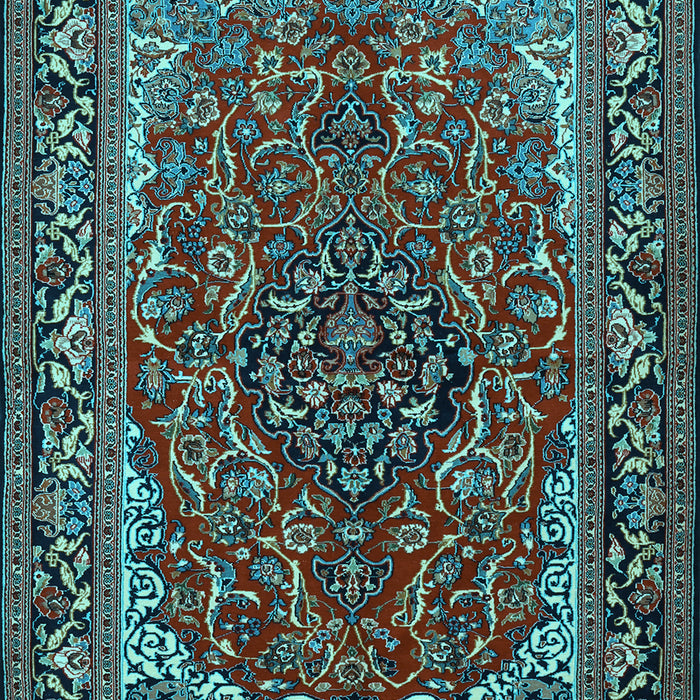 Machine Washable Medallion Light Blue Traditional Rug, wshtr2199lblu