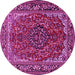 Round Machine Washable Medallion Pink Traditional Rug, wshtr2199pnk