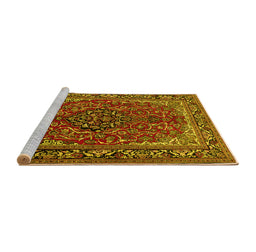 Sideview of Machine Washable Medallion Yellow Traditional Rug, wshtr2199yw