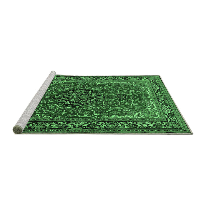 Sideview of Machine Washable Medallion Emerald Green Traditional Area Rugs, wshtr2199emgrn