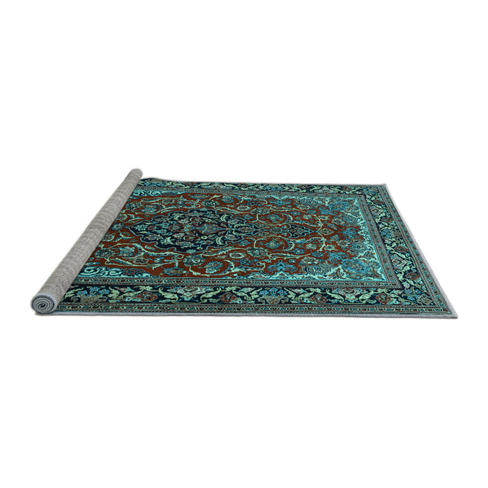 Sideview of Machine Washable Medallion Light Blue Traditional Rug, wshtr2199lblu