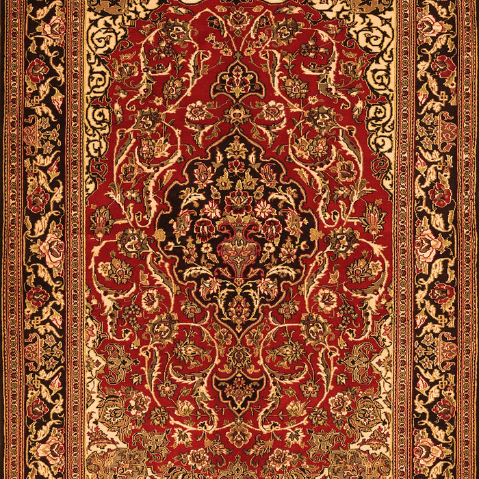 Serging Thickness of Machine Washable Medallion Orange Traditional Area Rugs, wshtr2199org