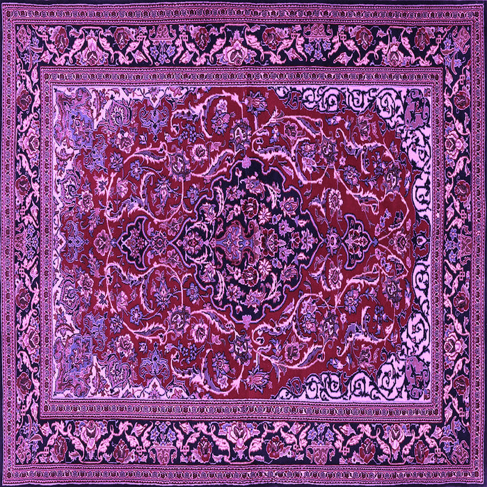 Square Machine Washable Medallion Purple Traditional Area Rugs, wshtr2199pur