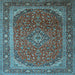 Square Machine Washable Medallion Light Blue Traditional Rug, wshtr219lblu