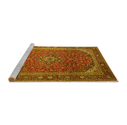 Sideview of Machine Washable Medallion Yellow Traditional Rug, wshtr219yw