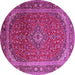 Round Machine Washable Medallion Pink Traditional Rug, wshtr219pnk