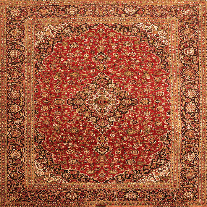 Round Machine Washable Medallion Orange Traditional Area Rugs, wshtr219org