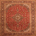 Round Machine Washable Medallion Orange Traditional Area Rugs, wshtr219org