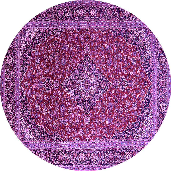Round Machine Washable Medallion Purple Traditional Area Rugs, wshtr219pur