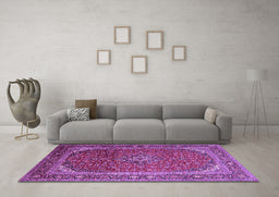 Machine Washable Medallion Purple Traditional Area Rugs in a Living Room, wshtr219pur