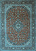 Machine Washable Medallion Light Blue Traditional Rug, wshtr219lblu