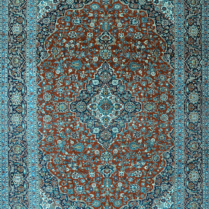Machine Washable Medallion Light Blue Traditional Rug, wshtr219lblu