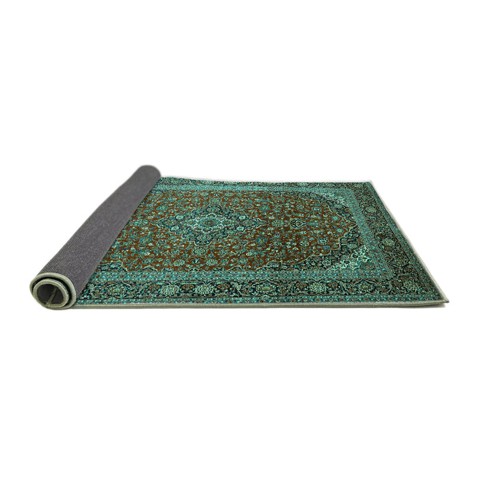 Sideview of Medallion Turquoise Traditional Rug, tr219turq