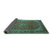 Sideview of Medallion Turquoise Traditional Rug, tr219turq