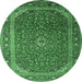 Round Machine Washable Medallion Emerald Green Traditional Area Rugs, wshtr219emgrn