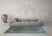 Machine Washable Medallion Light Blue Traditional Rug in a Living Room, wshtr219lblu