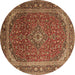 Round Medallion Brown Traditional Rug, tr219brn