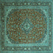 Square Machine Washable Medallion Turquoise Traditional Area Rugs, wshtr219turq