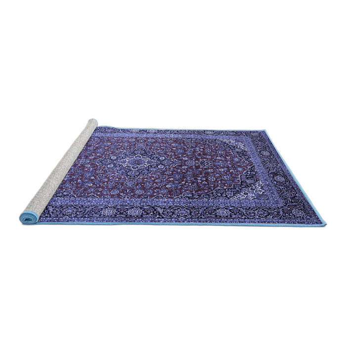 Sideview of Machine Washable Medallion Blue Traditional Rug, wshtr219blu