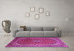 Machine Washable Medallion Pink Traditional Rug in a Living Room, wshtr219pnk