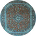 Round Machine Washable Medallion Light Blue Traditional Rug, wshtr219lblu