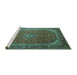 Sideview of Machine Washable Medallion Turquoise Traditional Area Rugs, wshtr219turq