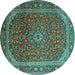 Round Machine Washable Medallion Turquoise Traditional Area Rugs, wshtr219turq