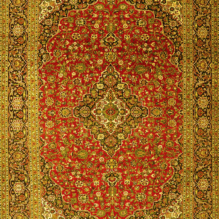 Machine Washable Medallion Yellow Traditional Rug, wshtr219yw