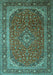 Machine Washable Medallion Turquoise Traditional Area Rugs, wshtr219turq