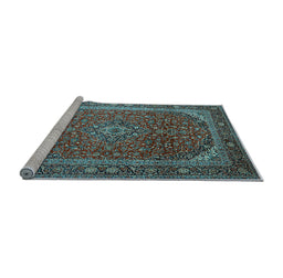 Sideview of Machine Washable Medallion Light Blue Traditional Rug, wshtr219lblu