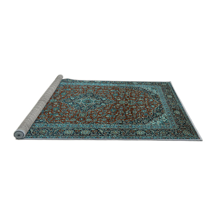 Sideview of Machine Washable Medallion Light Blue Traditional Rug, wshtr219lblu