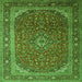 Round Machine Washable Medallion Green Traditional Area Rugs, wshtr219grn