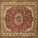 Square Machine Washable Medallion Brown Traditional Rug, wshtr21brn