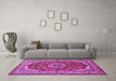 Machine Washable Medallion Pink Traditional Rug in a Living Room, wshtr21pnk