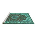 Sideview of Machine Washable Medallion Turquoise Traditional Area Rugs, wshtr21turq