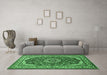 Machine Washable Medallion Emerald Green Traditional Area Rugs in a Living Room,, wshtr21emgrn