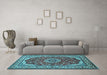 Machine Washable Medallion Light Blue Traditional Rug in a Living Room, wshtr21lblu